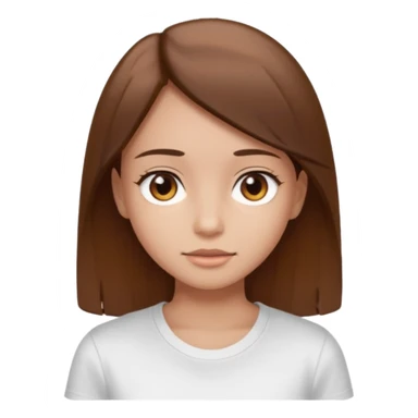 Chica de pelo liso y marrón con ojos color marrón claro y una camiseta blanca sticker