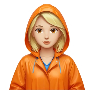Blonde lady with an orange full body rain coat sticker