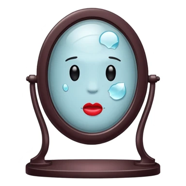 Minimalist emoji-style sticker of a vanity mirror with dim bulbs and cracked glass, words “Am I real yet?” smeared in dusty lipstick tone


 sticker