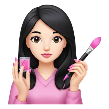 Pink Nail Tech with black long hair holding small acrylic brush sticker