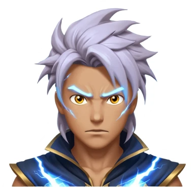 storm rider portrait, head and shoulders only, wind-swept hair, crackling lightning aura, storm clouds swirling behind, intense glowing eyes, epic fantasy vibe, 3D cartoon, mobile game icon style, clean background, no text, no watermark
 sticker