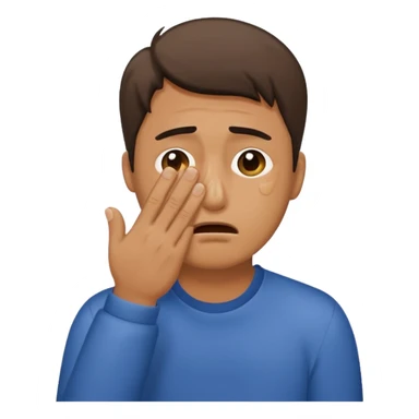 Generate me a dude covering his face with one hand on annoyance while he's crying sticker