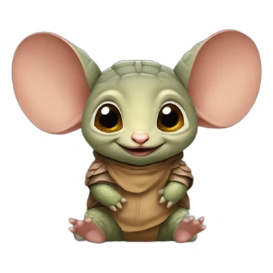 cuty armadillo similar to baby yoda with a moartboard sticker