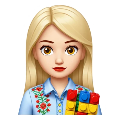 A Ukrainian girl in an embroidered shirt holds Lego bricks sticker