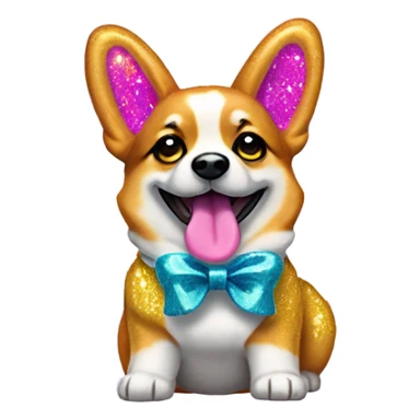 Lisa frank glitter corgi with ribbon bow on head sticker