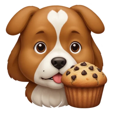 a dog sniffing a muffin sticker