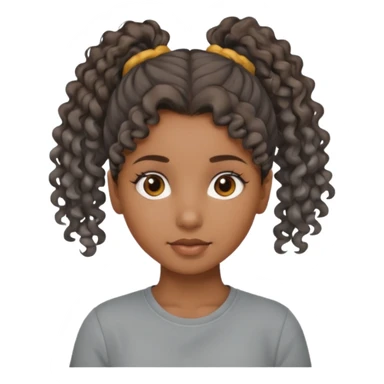 A girl Brown girl with a curly ponytail and has a Gray shirt and eyes are brown  sticker