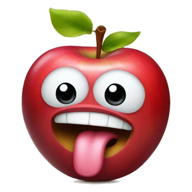 an apple with a face sticking its tongue out sticker