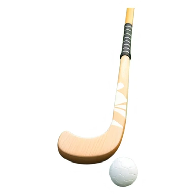 A field hockey stick and ball positioned on a vibrant green grass field, with the goalposts and clear field markings in the background. The scene highlights the lush, well-maintained turf, emphasizing the speed and precision of the sport in an energizing outdoor setting. sticker