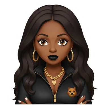 Foxy Brown, Rapper with dark brown long hair, black lip, black outfit sticker