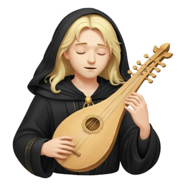 Man with long blonde hair playing a lyre in secret with eyes closed sticker
