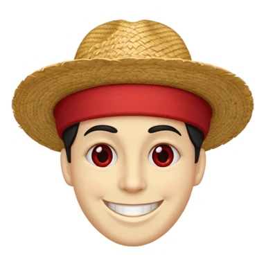 Un personnage avec la peau beige une cicatrice sous l'oeil des cheveux noirs en bataille et un chapeau de paille avec une bande rouge il arbore un grand sourire sticker
