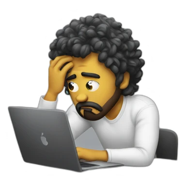 sad designer with laptop and pulling hair sticker