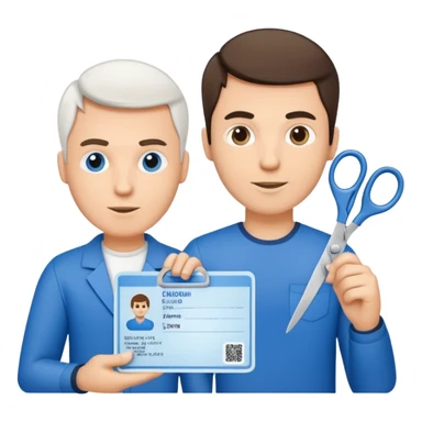 Scissors cutting a man ID card in 2 parts.hyper realistic sticker