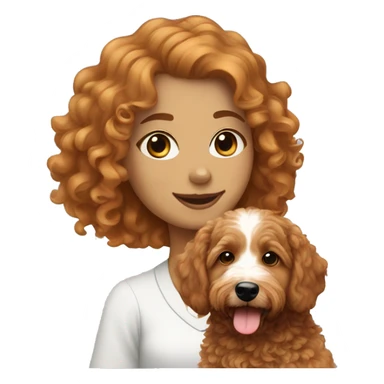 Curly haired strawberry blonde female with a bernedoodle sticker
