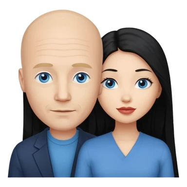 Bald white man blue eyes in love with Filipina woman with long hair sticker