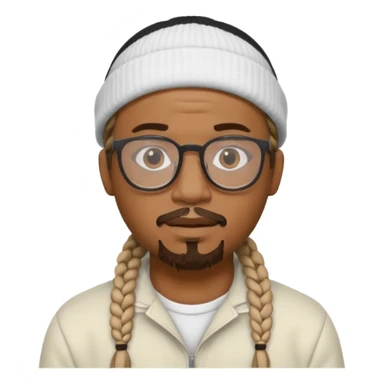 black man with braids glasses beanie and goatee white clothes sticker