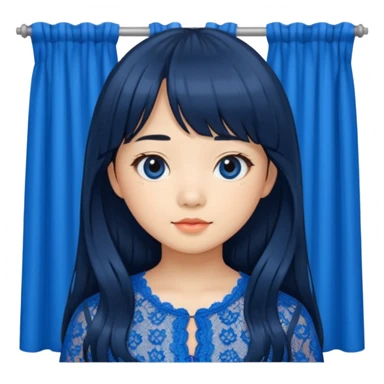 Long hair asian girl with curtain bangs with a blue lace top on  sticker