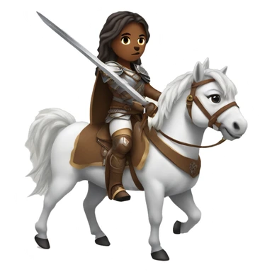 white skin valkyrie with brown eyes and hair on a horse with a sword sticker