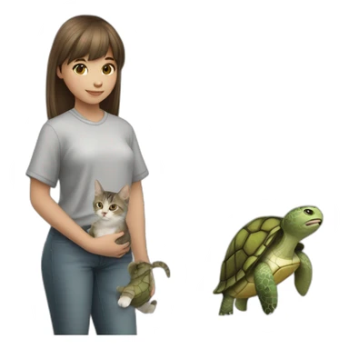 girl-with-bang-cut-and-grey-and-white-cat-and-turtle-cat-in-hand sticker