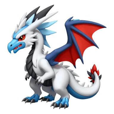 Cute cool furry black and white and red and blue Kyurem-Zekrom-Reshiram-Fakémon-Pokémon-dragon-hybrid (full body) sticker