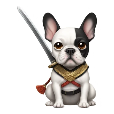 Pied French bulldog with samurai sword sticker