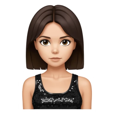 Victoria Beckham with dark brown hair, black sequin crop top sticker