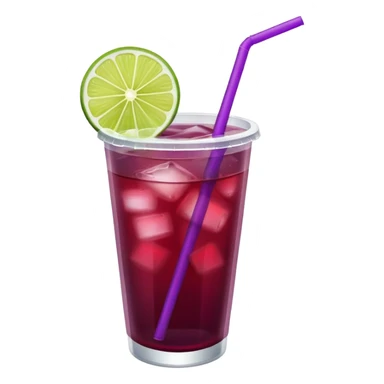 maroon purple cocktail with a lime wedge in the drink in a plastic cup with lid and straw - no lime on edge

 sticker