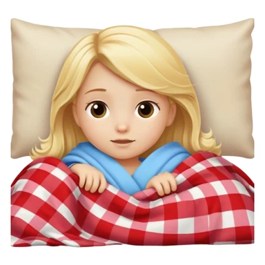 Blonde little girl laying on the couch with a blanket sticker