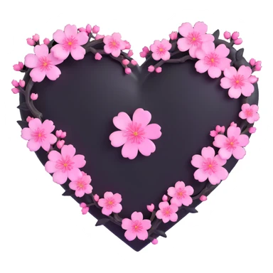 goth sakura heart, black heart with a glowing pink outline and sakura blossoms, ethereal and vibrant sticker