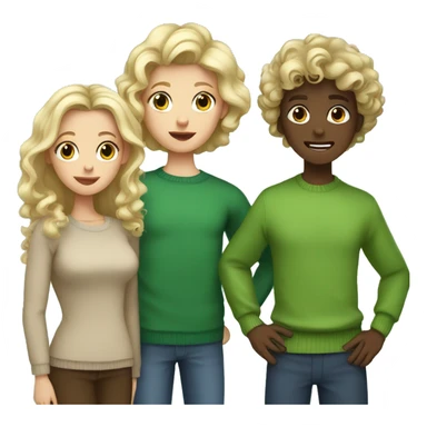 Family, two sisters, one blonde in a green sweater and curls, another sister with chocolate hair, in the middle, tall brother with dark hair sticker