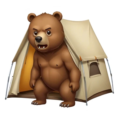 angry bear crawling outside of a tent sticker