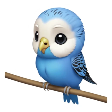 cinematic-cute-blue-budgie-portrait-emoji,-head-tilted-playfully-and-inquisitively,-featuring-a-brilliant-blue-feathered-fur-and white and black feathered face-with-a-natural-sheen,-round,-sparkling-dark-eyes-filled-with-curiosity,-simplified-yet-irresistibly-adorable sticker