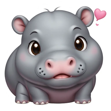 A cute little realistic contented hippo with brown/black eyes and gray skin tone blows a kiss sticker