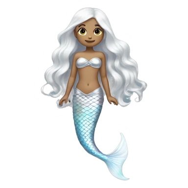 Iridescent silver mermaid tail full body tan girl long white hair sticker