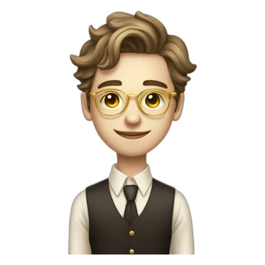 19 years old boy like a gentleman white skin tone. With golden optic glasses. Wearing old money style sticker