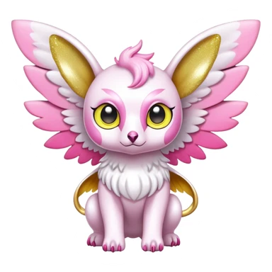 Shiny epic glittery divine white yellow pink animal-fakemon-creature with head-ear-wings, cute, adorable, big eyes sticker