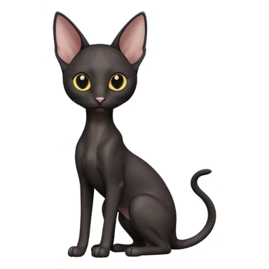 A 3D cartoon black Oriental Shorthair cat with sleek body, tall ears, reflective fur, dark cinematic background, Memoji-style. full body or half body. sticker