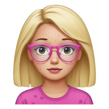Innocent blonde woman with black eyes and light skin and pink glasses and freckles  sticker