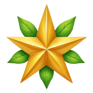 "A vibrant, golden five-pointed star emoji, with graceful green leaves subtly integrated into its points or wrapping around its base. The design should feel radiant and positive. Clean, vector-style, 32x32 pixel icon. Transparent background. Icon for achievement in health." sticker
