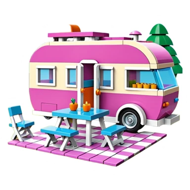 Jetson’s Ultra hotrod cute Lego Haunted Barbie dream house Caravan with picnic table and folding chairs on top  sticker