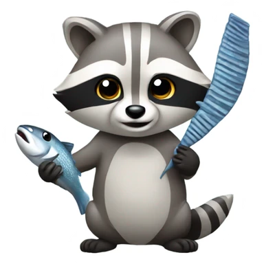 Raccoon holding fishbone sticker