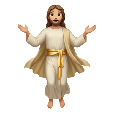 Ascension Day Jesus ascending into the sky with clouds and rays of light, peaceful and uplifting, holiday emoji style sticker