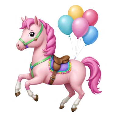 pinky pie mlp holding colorful balloons tied to its saddle, looking cheerful. sticker