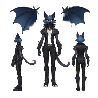 cool punk anime edgy distinguished elegant beautiful fantasy black ethereal nargacuga-bat-zorua-sphynx-Quiana-Fakemon collar harness with big fangs full body sticker