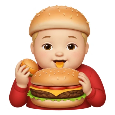 Big fat kid stuffing his cheeks with a burger sticker