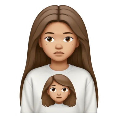 Zendaya in a white sweatshirt, should long hair, worried face sticker