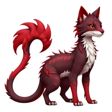Kawaii dark-brown and crimson-red beautiful pretty elegant divine edgy fantasy feline-vernid-sergal-fursona animal creature with a tufted tail full body with intricate markings  sticker