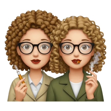 Two girls smoking weed, only one with curly hair and glasses sticker