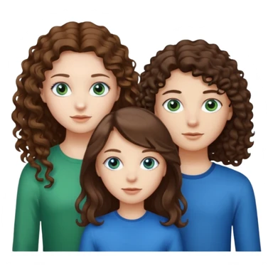 Two girls brunette one with straight long hair and blue eyes one with curly hair middle length and green eyes and the other a boy lighter brown with blue eyes sticker